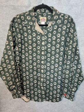 Barn Fly Paw Print Green Button-Down Shirt